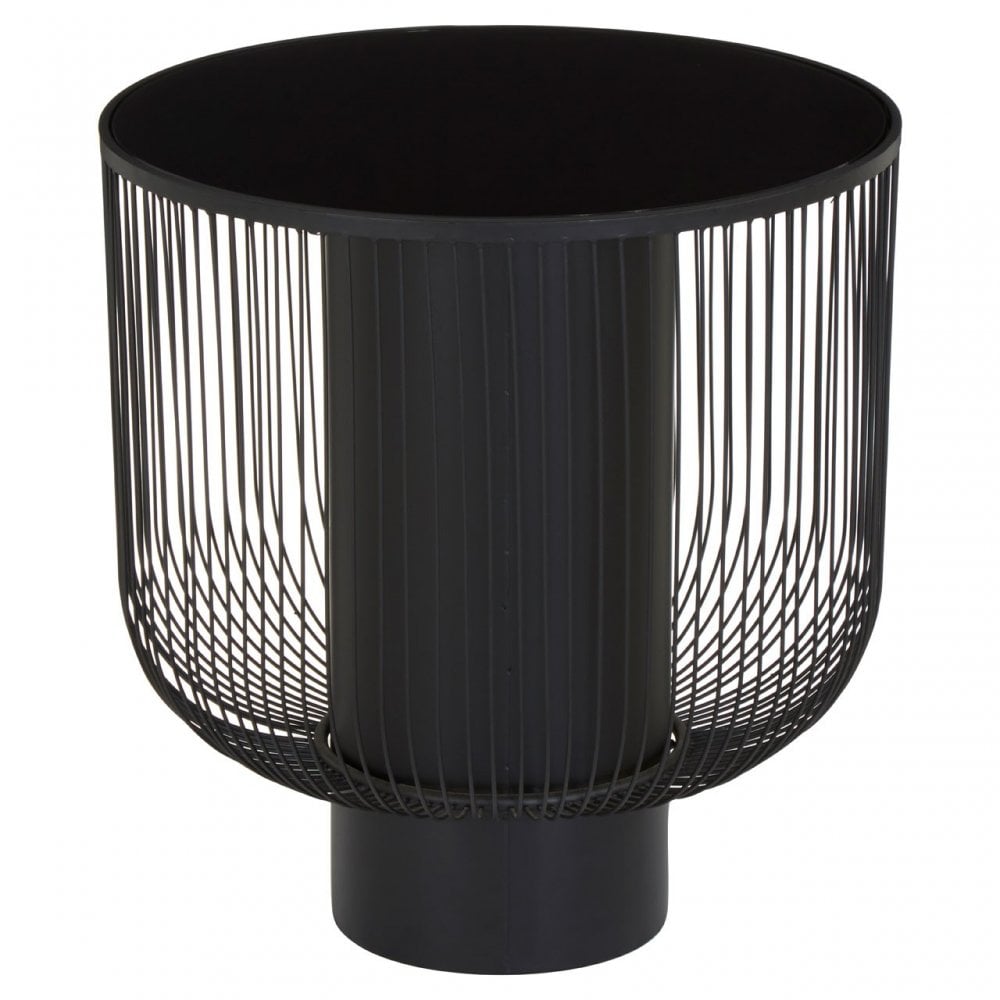 Trento End Table With Black Glass Top, Black