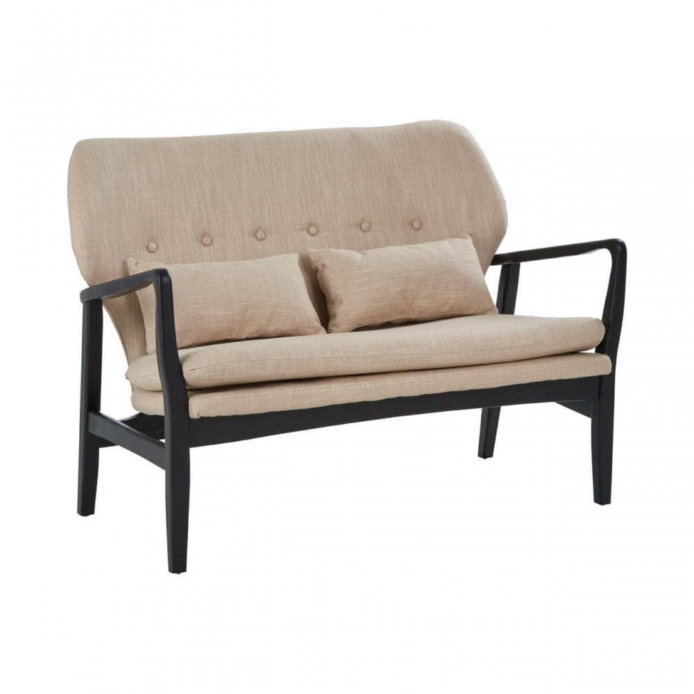 Stockholm 2 Seat Beige Sofa With Black Wood Frame, Beige