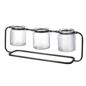 Jars x3 Bud Vase Blk/Clr H180x500mm Gls