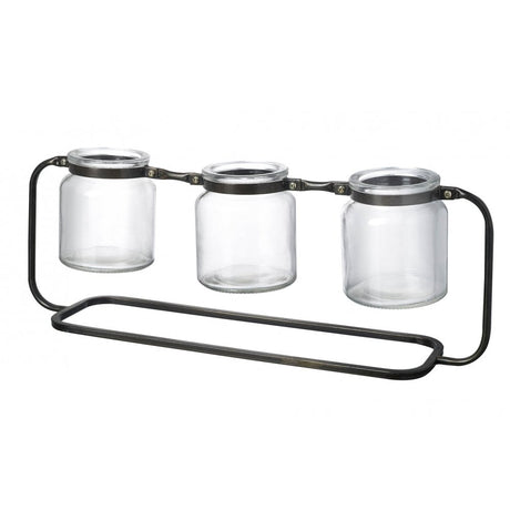Jars x3 Bud Vase Blk/Clr H180x500mm Gls