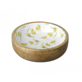 Olive Snack Bowl Wh/Grn D125mm Wood