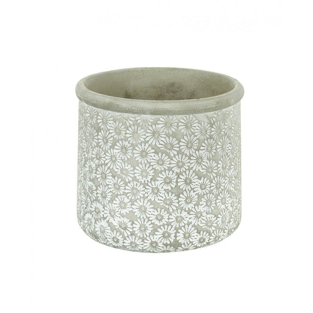 Planter Daisies H160x170mm Cement Grey