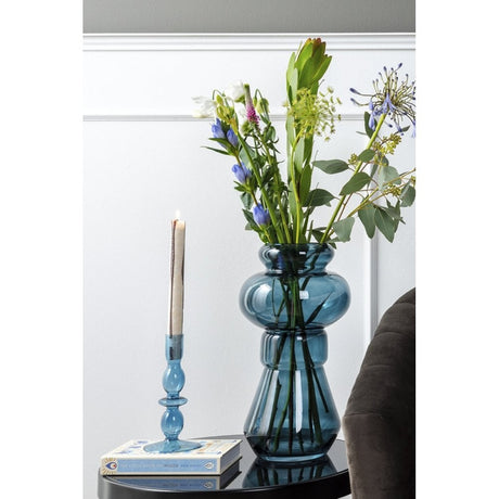Candle Holder Glass Art Bubbles Medium, Dark blue, Blue