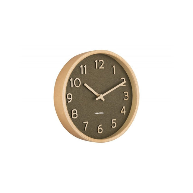 Wall clock Pure wood grain small, Moss green, Green