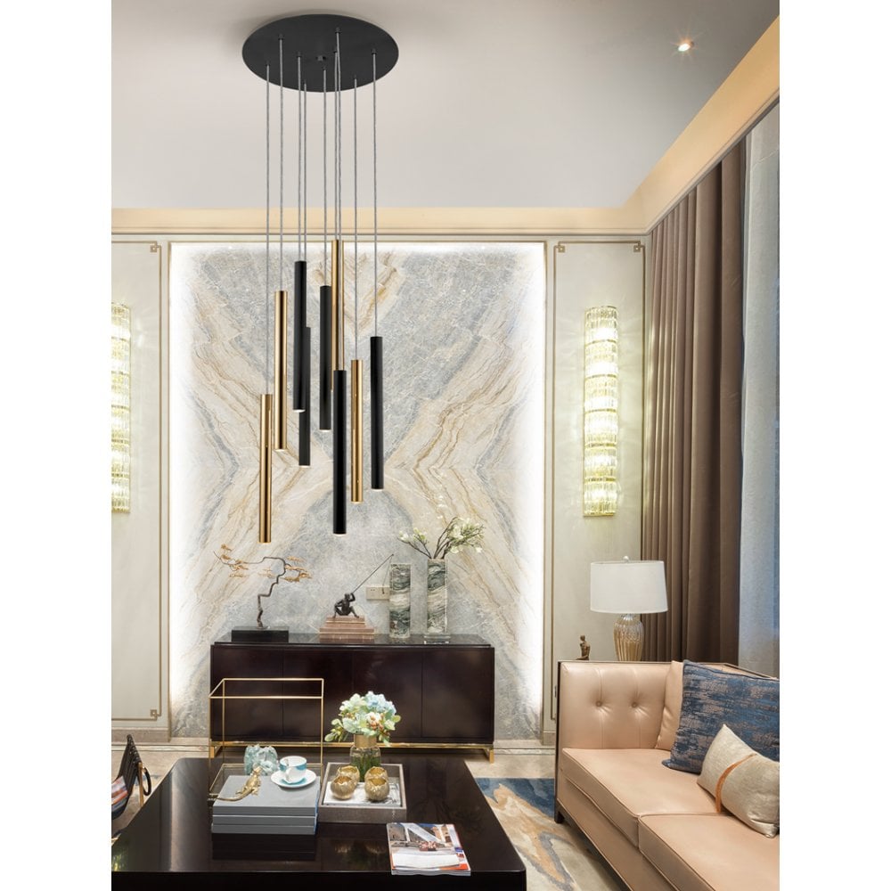 Varas 9-Light Gold and Black Dimmable Pendant Lamp