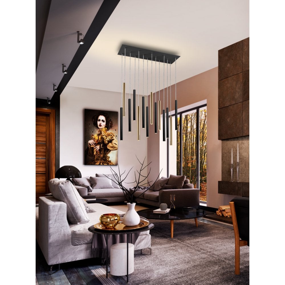 Elegant Varas 14-Light Dimmable Gold & Black LED Chandelier
