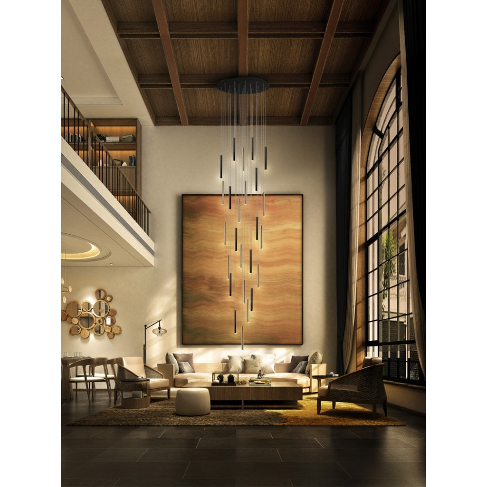 Grand Varas Pendant Lamp in Gold and Matt Black - 25 Light LED Fixture