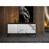 Kerala Monochrome Marble-Inspired Ceramics Sideboard with Triple Doors
