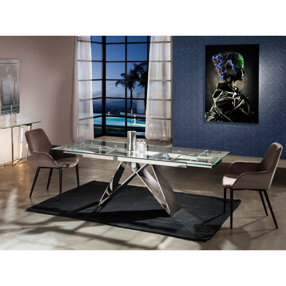 Mika Sleek Extendable Glass Dining Table with Chrome Accents