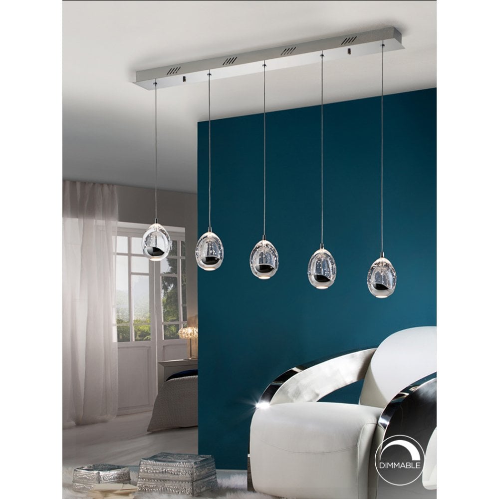 Rocío 5-Chrome LED Pendant Lamp with Crystal Drops
