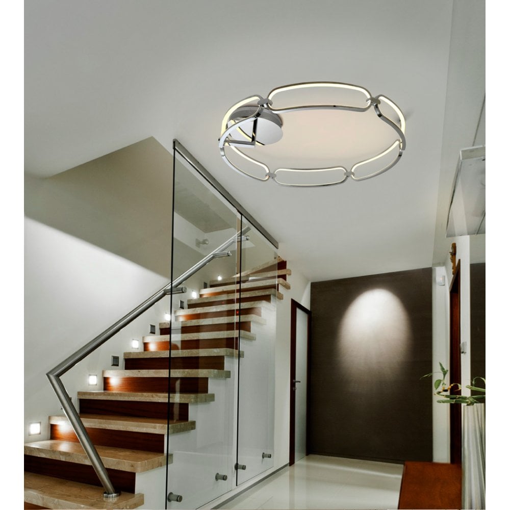 Colette Chrome LED Ceiling Lamp, 80cm Diameter, Opal Finish