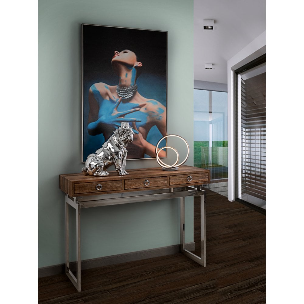 Chrome-Finished Bulldog Figurine with Hat and Tie