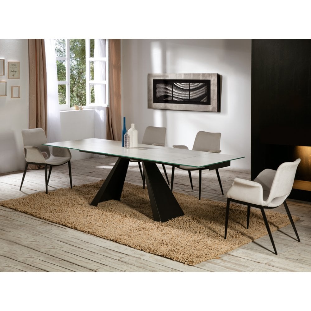 Elegant Alai Extendable Dining Table with Veined White Glass Top