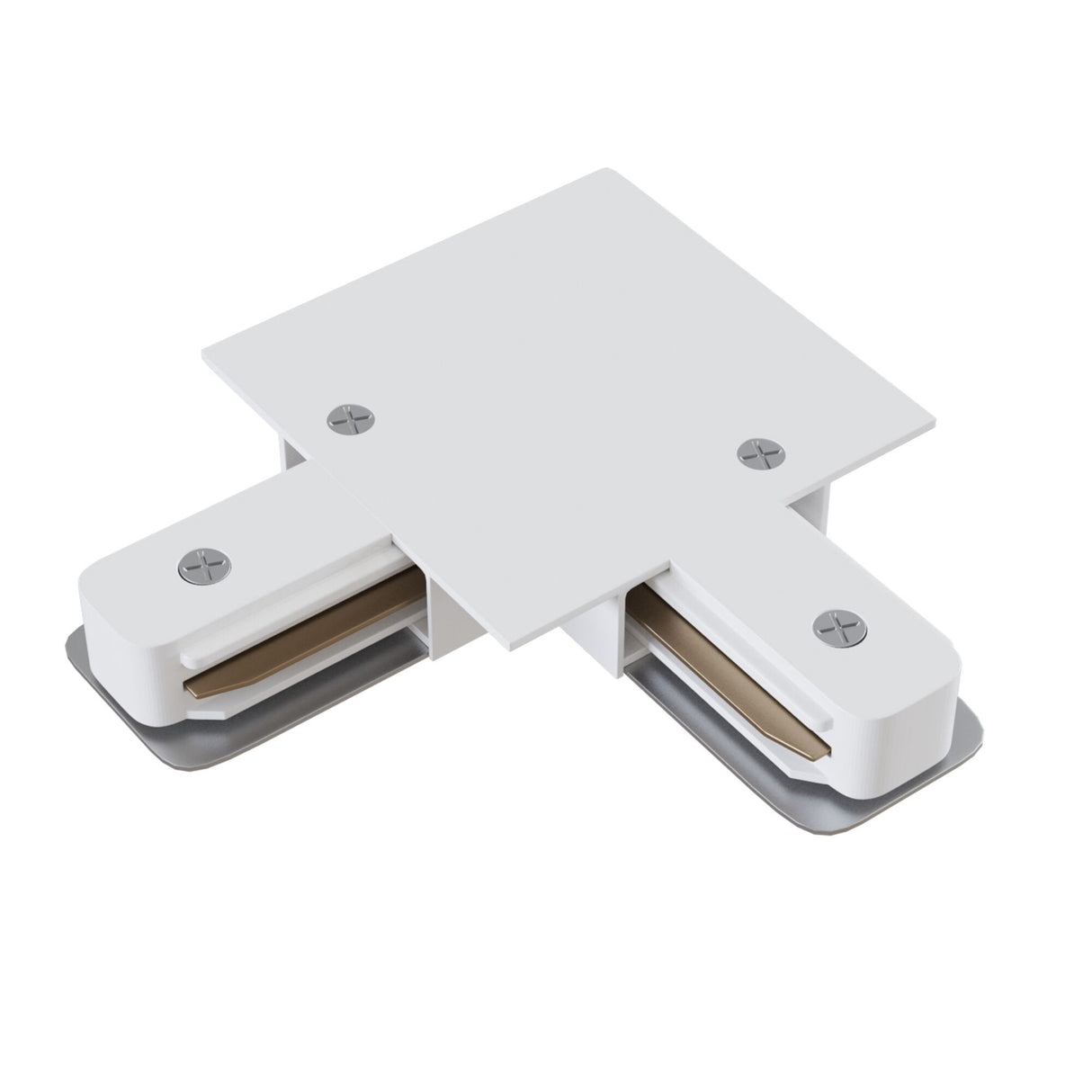 White L-Shaped Connector for Single Phase Track Lighting Systems