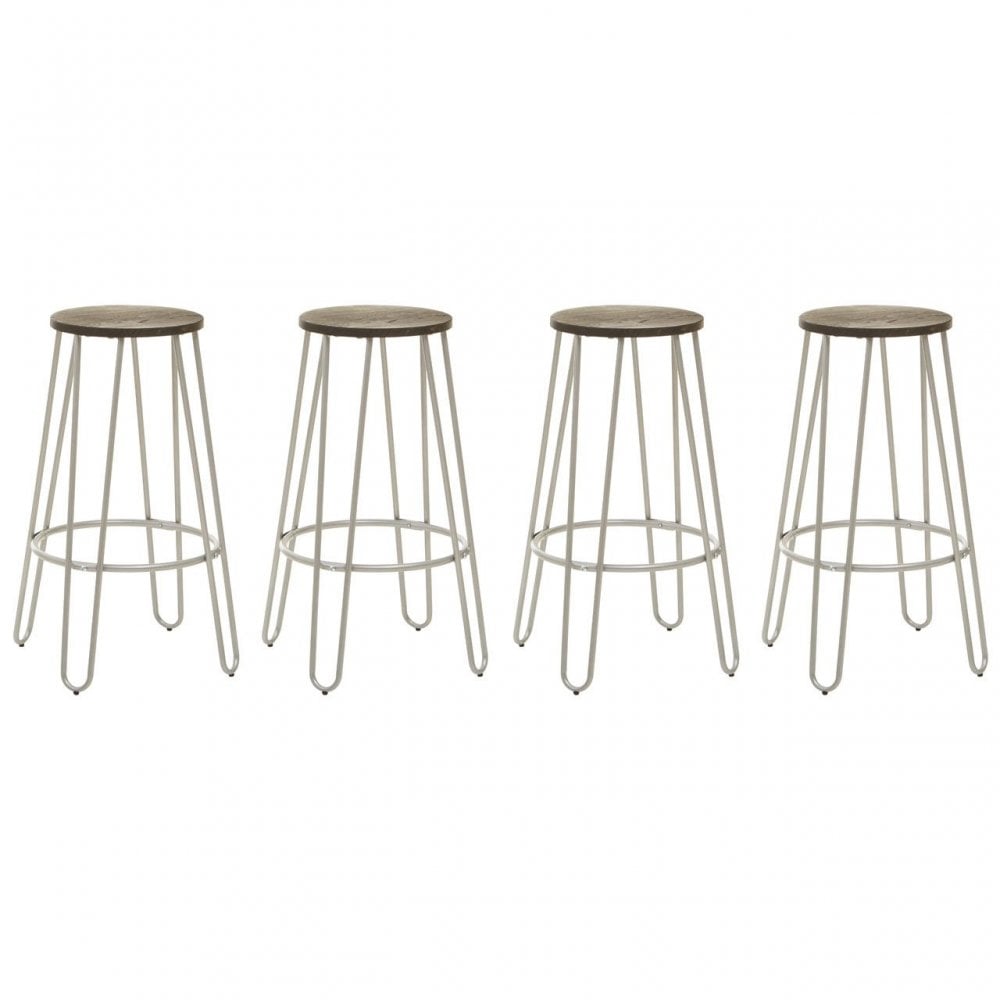 District Silver Finish Metal Frame Bar Stool