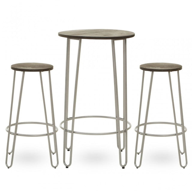 District 3Pc Silver Frame Bar Table Stool Set