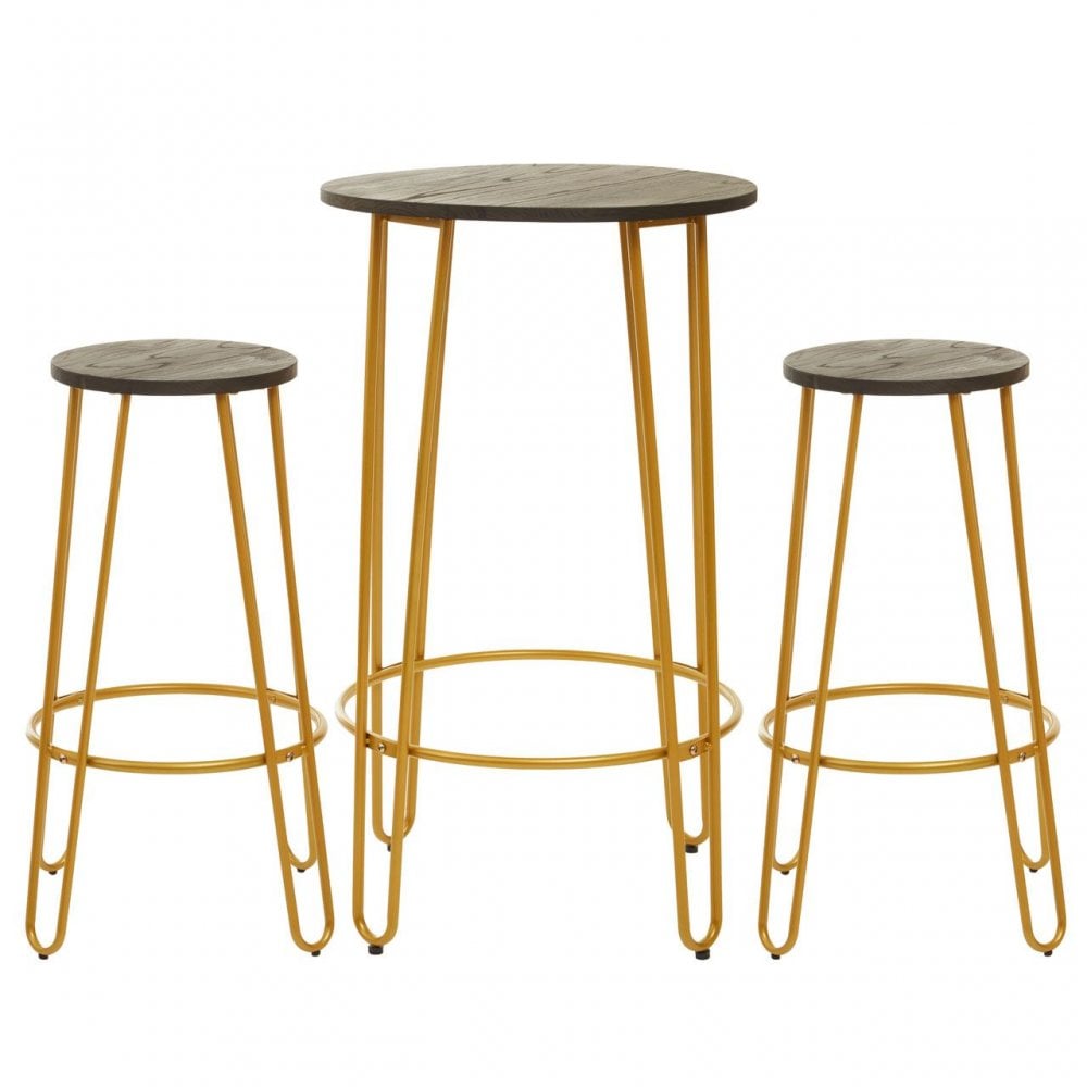 District 3Pc Gold Finish Bar Table Stool Set