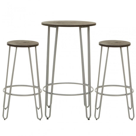 District 3Pc Elm Wood Bar Table And Stool Set