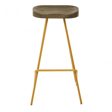 District Elm Wood Bar Stool With Metal Legs