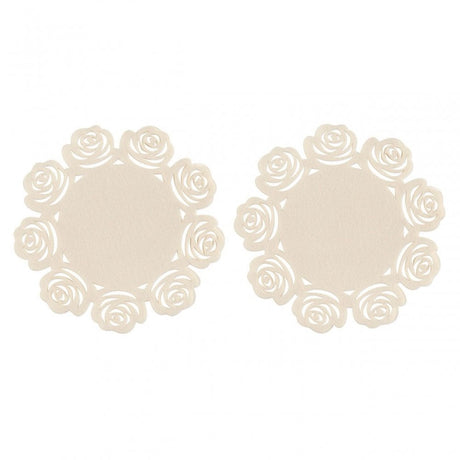 Ivory Felt Rose Design Set Of 2 Placemats