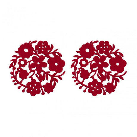 Red Felt Flower Design Placemats -Set Of 2