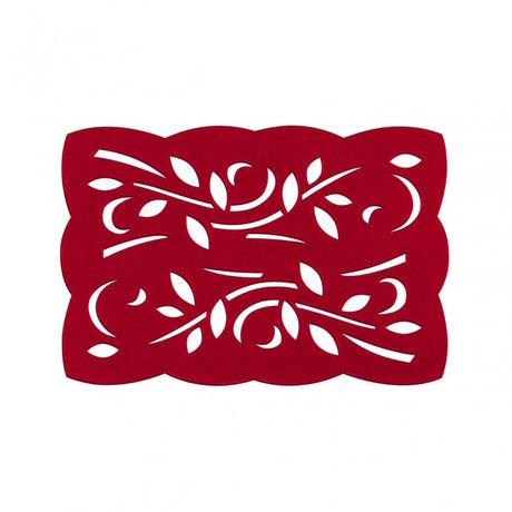 Red Felt Leaf Design Placemats - Set Of 2