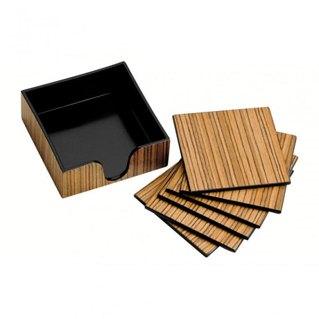 Plastic And Wood Veneer Coasters - Set Of 6