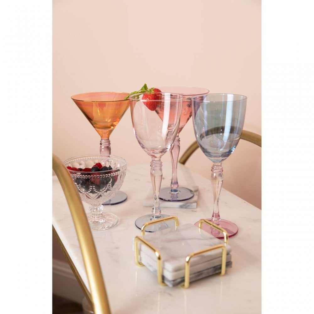 Set Of 4 White Marble / Brass Coasters