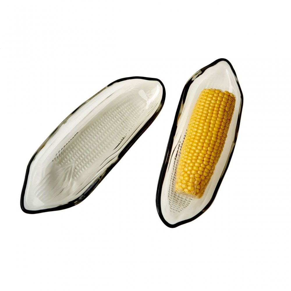 Corn On The Cob Grey Glass Dishes - Set Of 2