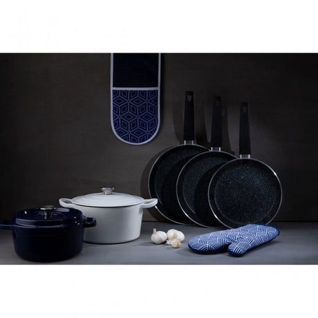 Modern Retro White / Blue Single Oven Glove