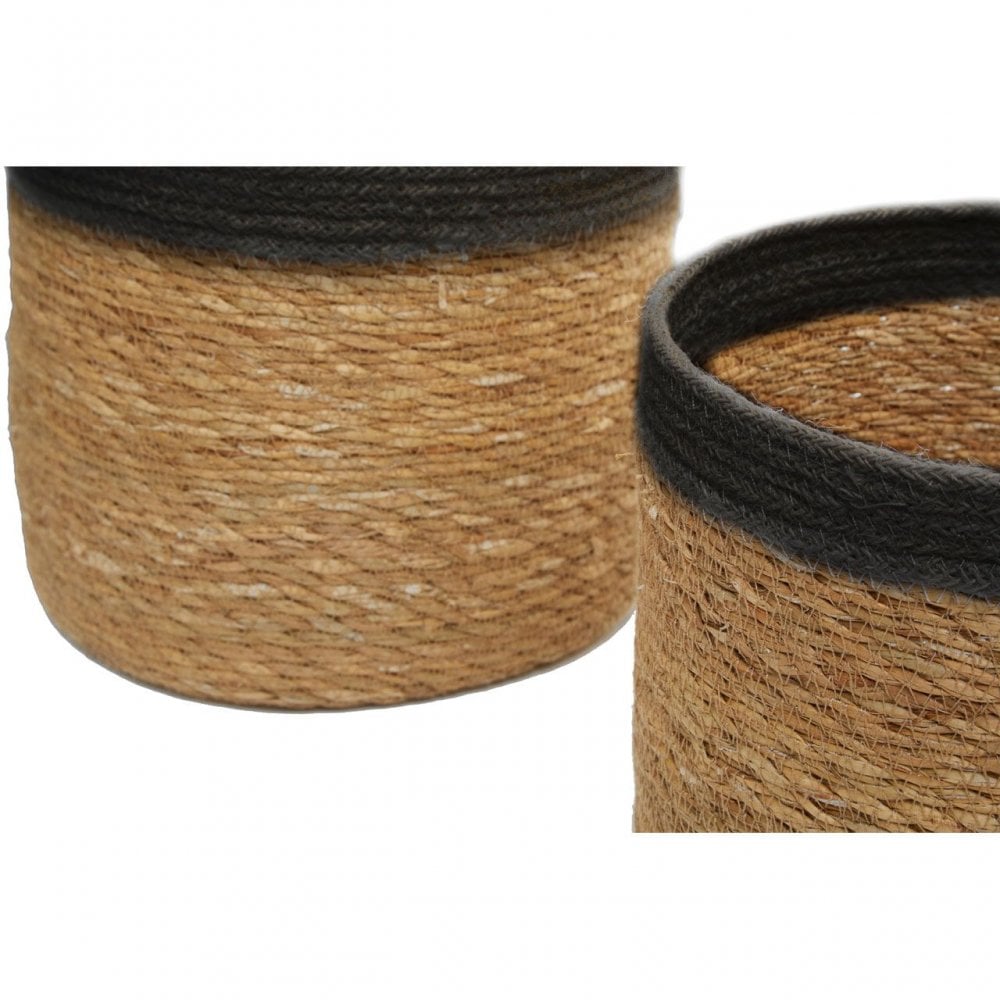 Set Of Three Natural And Black Baskets