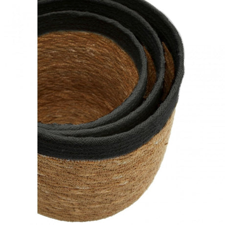 Set Of Three Natural And Black Baskets