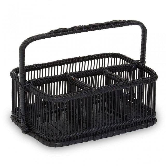 Black Rattan And Bamboo Caddy Basket