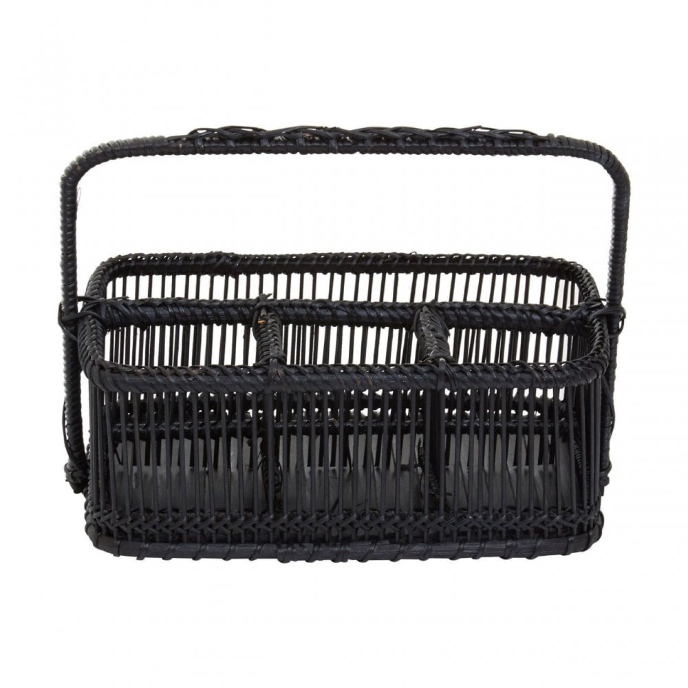 Black Rattan And Bamboo Caddy Basket