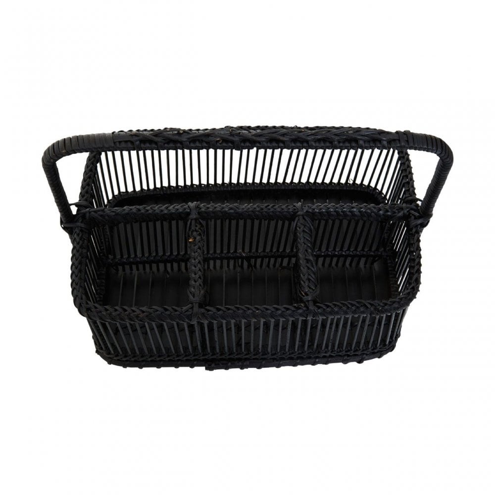Black Rattan And Bamboo Caddy Basket