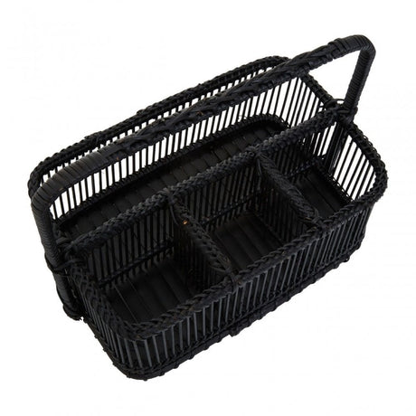 Black Rattan And Bamboo Caddy Basket