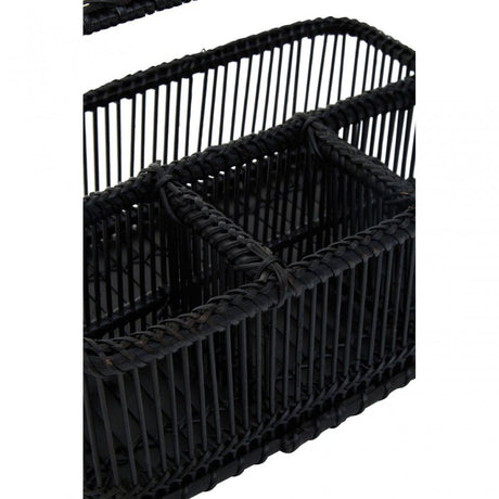 Black Rattan And Bamboo Caddy Basket