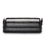 Rectangular Black Rattan And Bamboo Tray