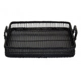 Rectangular Black Rattan And Bamboo Tray