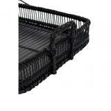 Rectangular Black Rattan And Bamboo Tray