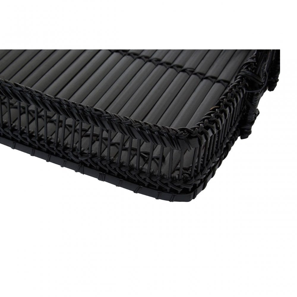 Rectangular Black Rattan And Bamboo Tray