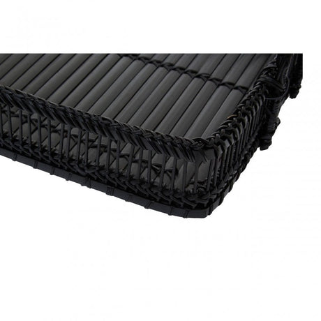 Rectangular Black Rattan And Bamboo Tray