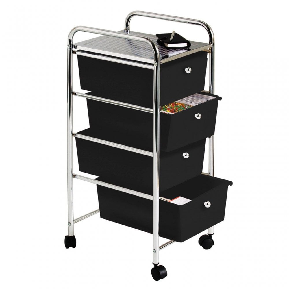 4 Black Plastic Drawers Trolley