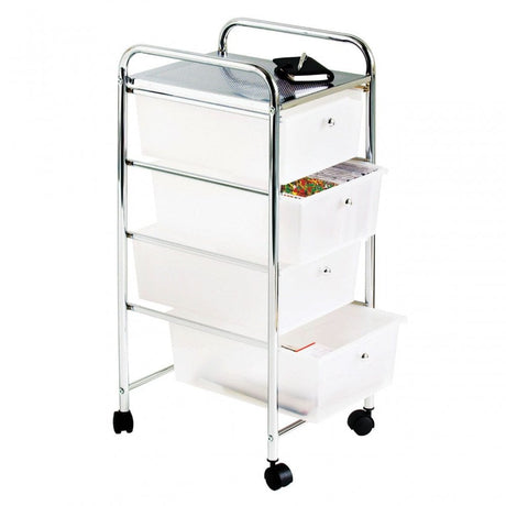 4 White Plastic Drawers Trolley