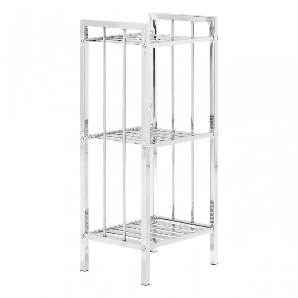 3 Tier Chrome Shelf Unit With Slatted Sides