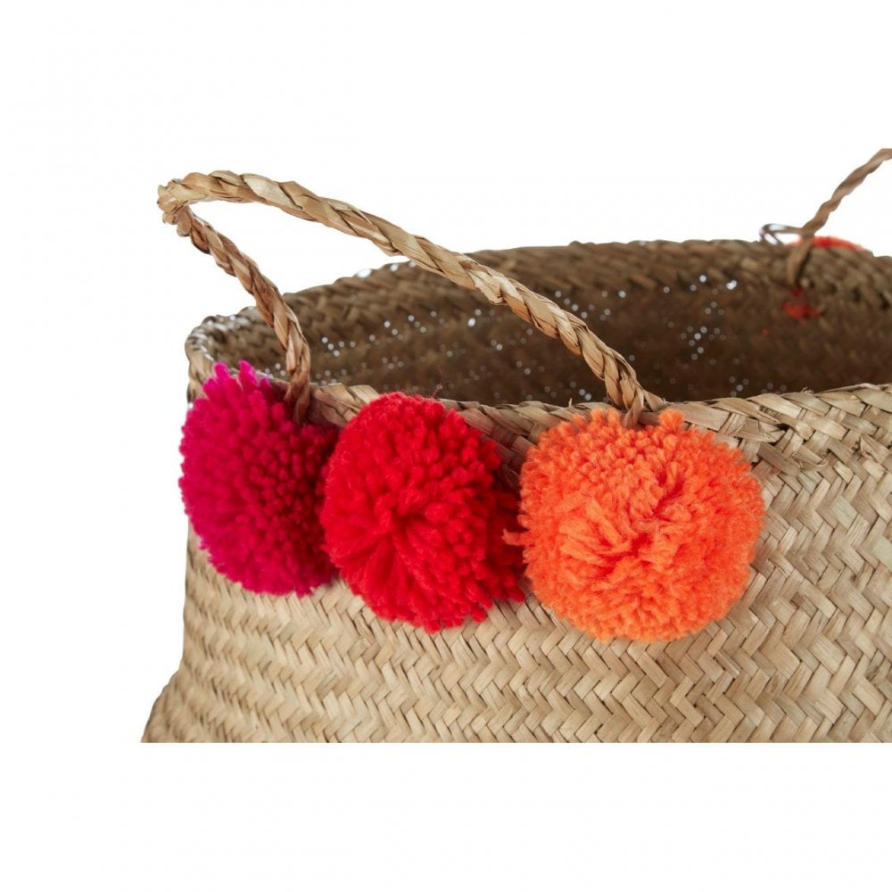 Small Seagrass Pom Pom Basket