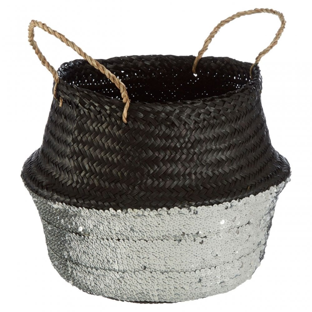 Black / Silver Small Seagrass Basket