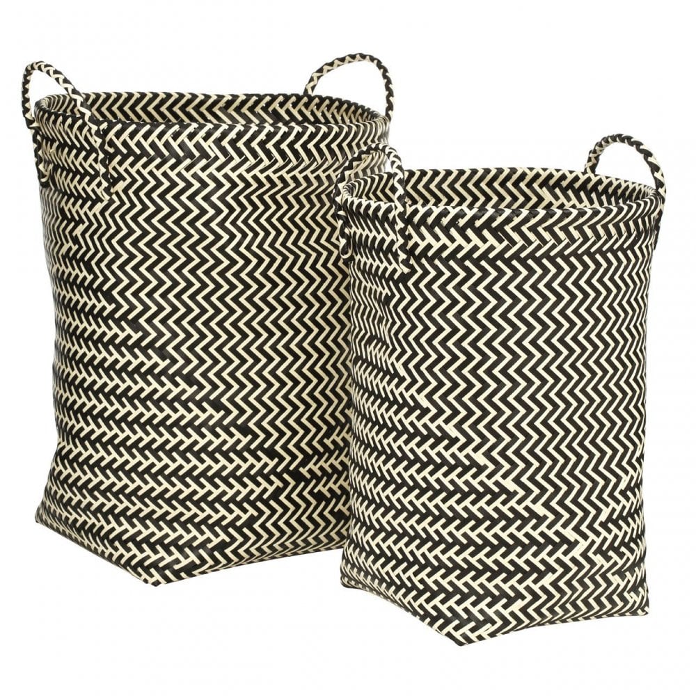 Woven Black/White Laundry Baskets - Set Of 2