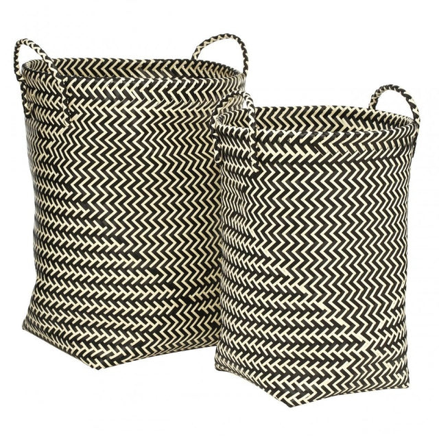Woven Black/White Laundry Baskets - Set Of 2