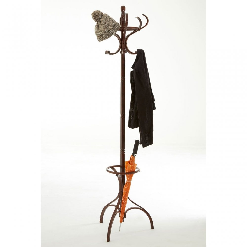 Walnut Finish Solid Birchwood Coat Stand